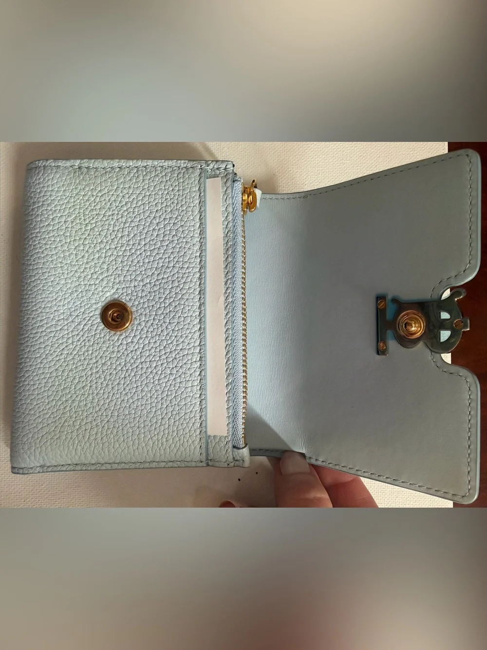 Burberry Pale Blue TB Monogram Folding Leather Wallet NWOT